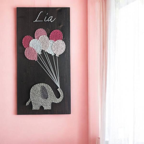 Fadenbild DIY-Set "Elefant mit Ballons und Name"