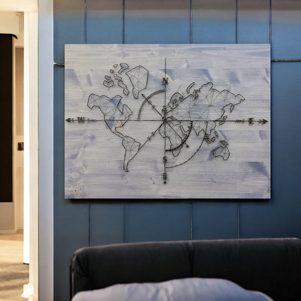 Fadenbild "Weltkarte Kompass"