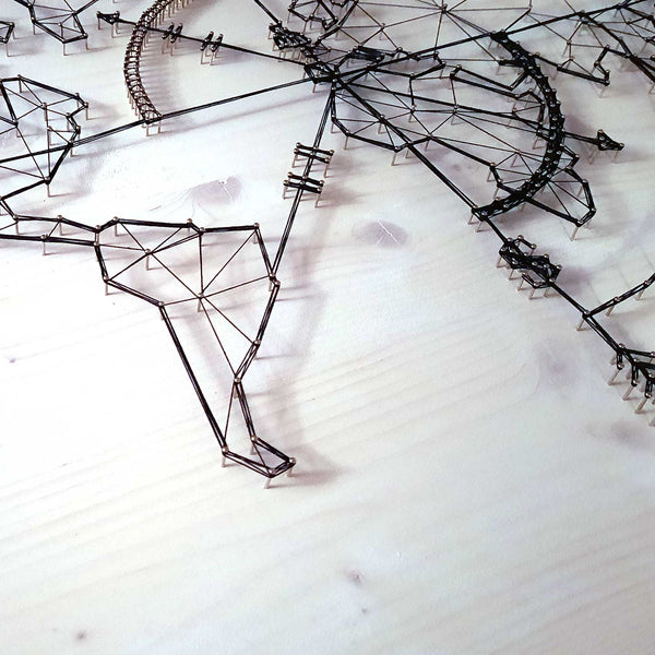 Fadenbild "Weltkarte Kompass"