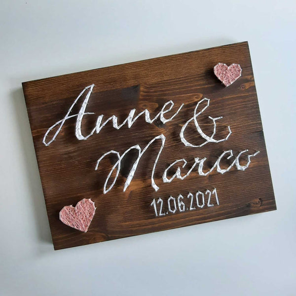 Fadenbild DIY-Set "Zwei Namen mit Herzen"