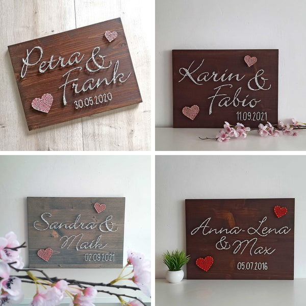 Fadenbild DIY-Set "Zwei Namen mit Herzen"
