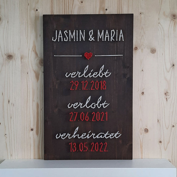 Fadenbild DIY-Set "Verliebt, verlobt, verheiratet"