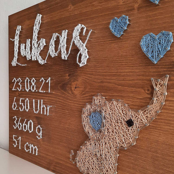 Fadenbild DIY-Set "Name mit Elefant und Daten"