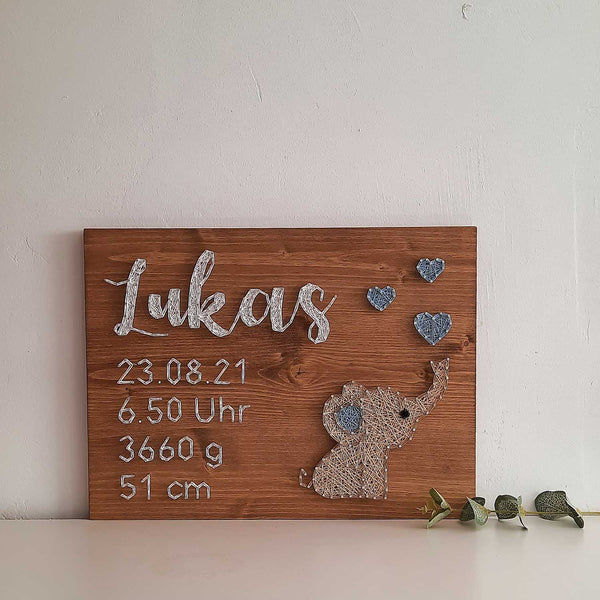 Fadenbild DIY-Set "Name mit Elefant und Daten"