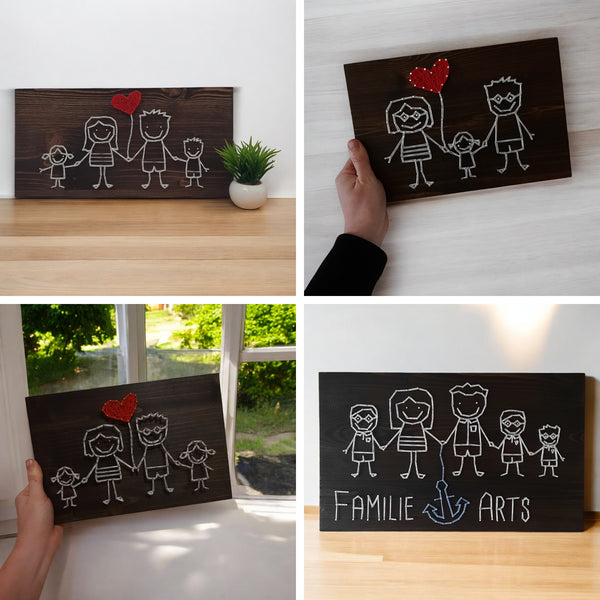 Fadenbild DIY-Set "Strichmännchen-Familie mit Ballon"