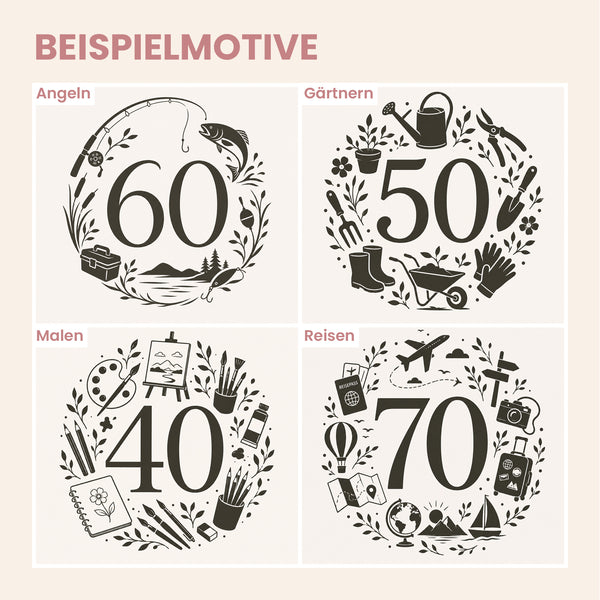 Beispielmotive für ein Fadenbild mit individueller Lasergravur je nach Hobby