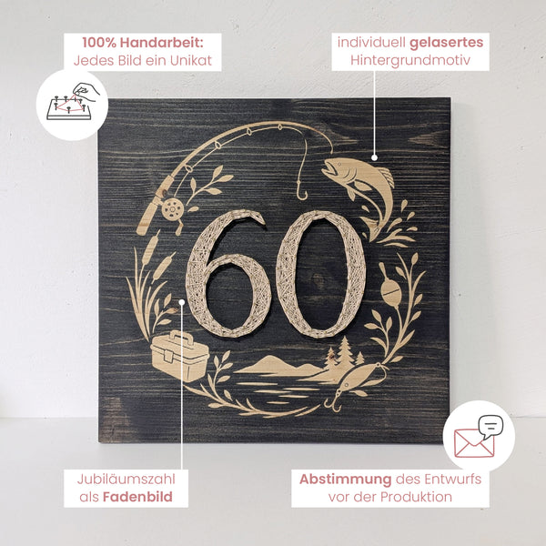 Fadenbild "Geschenk runder Geburtstag" – mit Lasergravur