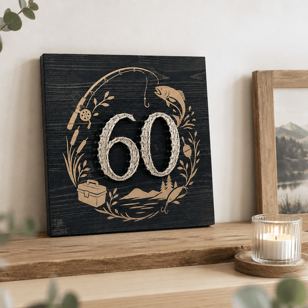 Fadenbild - Fadenbild "Geschenk runder Geburtstag" – mit Lasergravur
