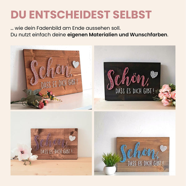Fadenbild - Fadenbild Vorlage „Schön, dass es dich gibt“ (digital, PDF)